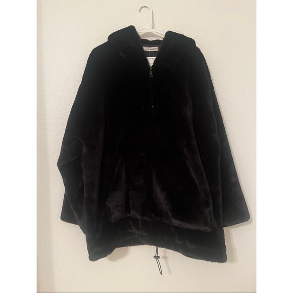 NostraSantissima Black Faux Fur Teddy Pullover Jacket Hoodie NEW NWT